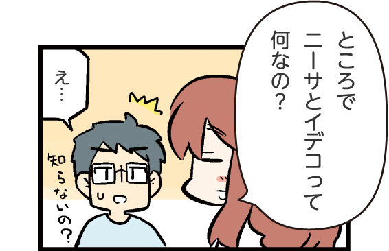 イラスト女性「ところでニーサとイデコって何なの？」、イラスト男性「え？知らないの？」