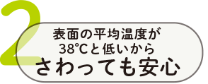 2. 表面の平均温度が38℃と低いからさわっても安心