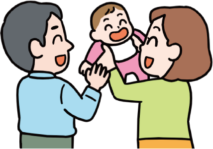 あかちゃんをあやす夫婦のイラスト