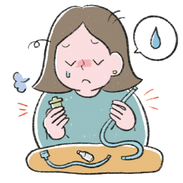 吸引後のパーツのお手入れが大変そうなママのイラスト