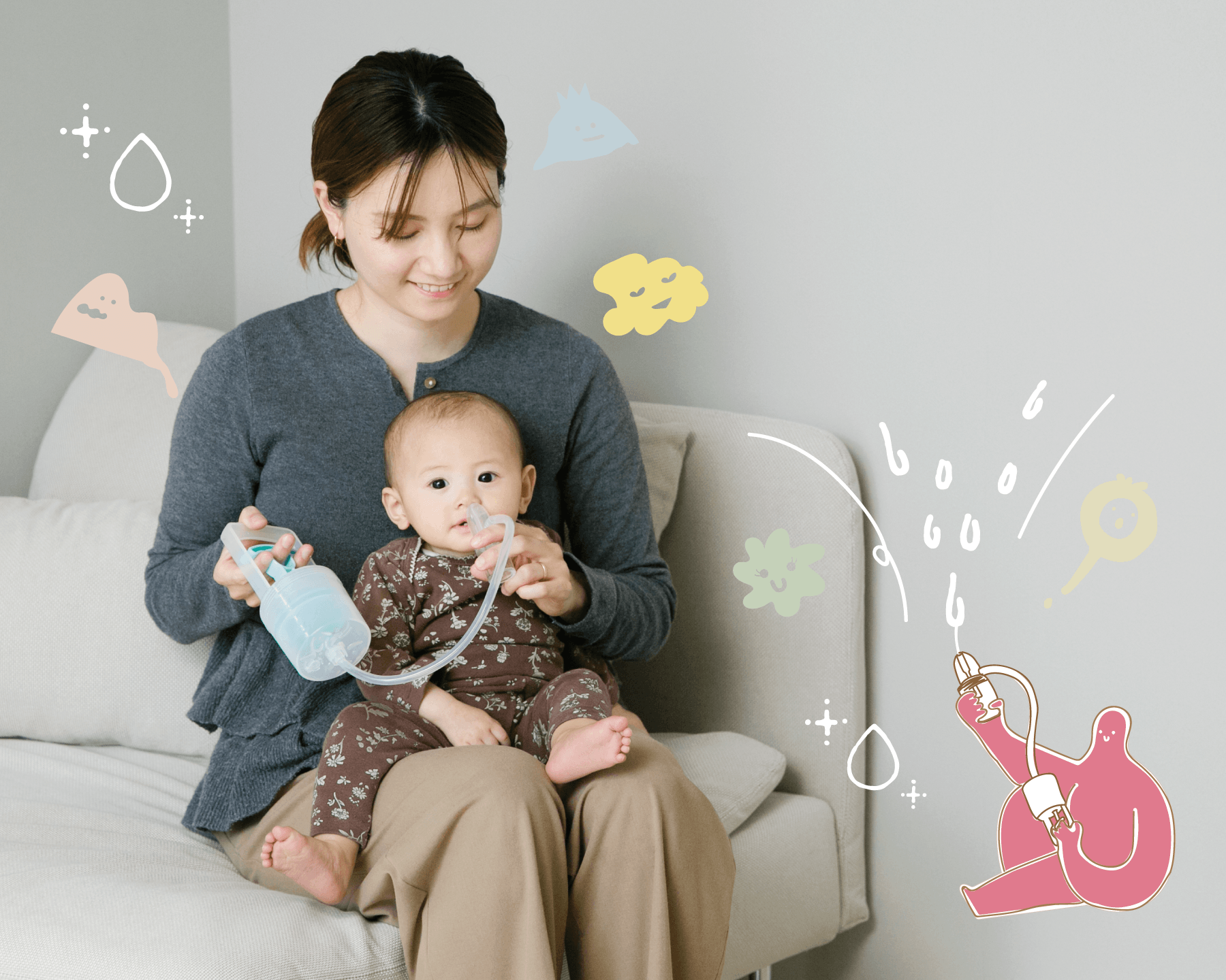 CHIBOJI（知母時）を使う読者モデルの真由さん、咲茉（えま）ちゃん（8ヵ月）の画像